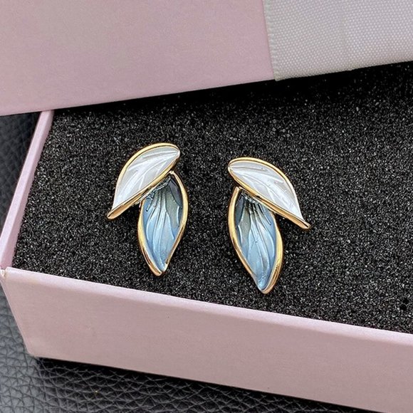 Trendy Charm Morandi Style Plant Leaves Enamel Stud Earrings for Women - Picture 9 of 9